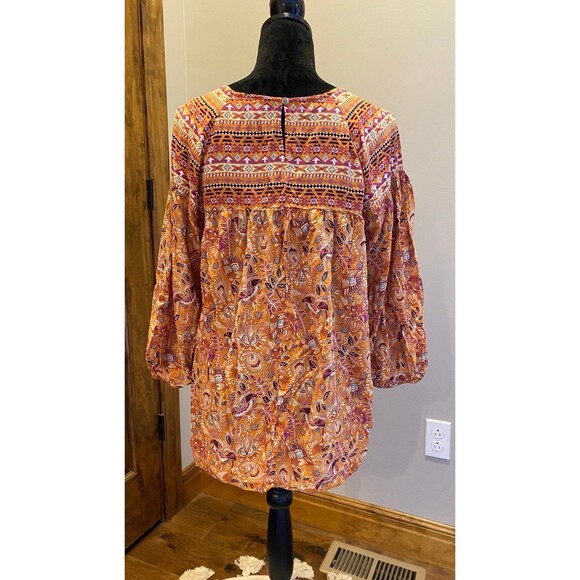Cato Boho Blouse Plus Size 14 16 Top Orange Pink Peasant Hippie Top 3/4 Sleeve - Picture 5 of 10